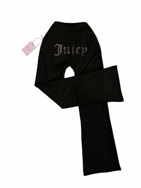 Juicy Couture Black Rhinestone Logo Flare Leggings Yoga Pants Large